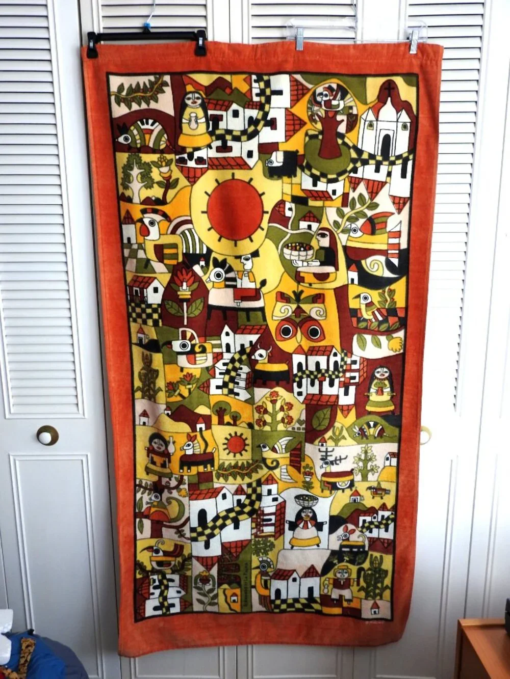 1970s Hilasal La Palma El Salvador Folk Art Beach Towel 35x68